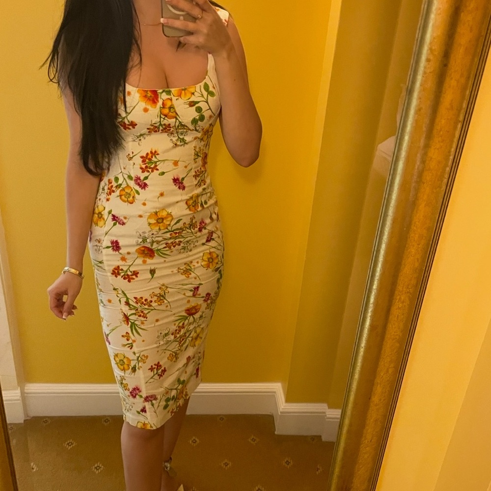 Dolce & Gabbana Yellow Floral Midi Dress